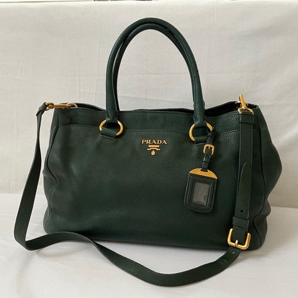 PRADA Vitello Daino 2Way Leather Satchel Shoulder Tote Green - Picture 1 of 16